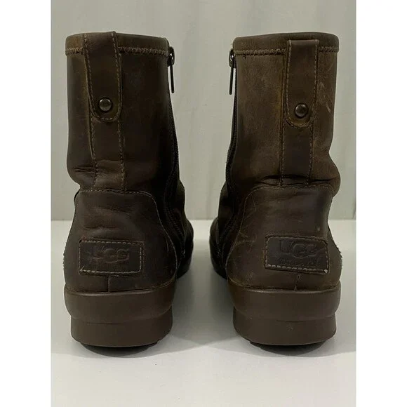 UGG Ashbury Boots Women's 9 Brown Leather Waterproof Lace-Up Wool Lined Combat - Picture 7 of 12